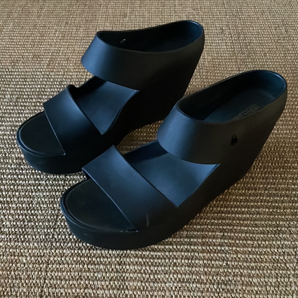 Melissa Women’s Black Platform Wedge Sandals - Picture 3 of 16